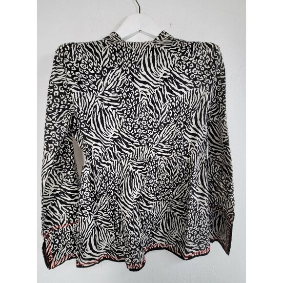 Josie By Natori Womens Animal Print Long Sleeve Blouse Medium Drawstring Waist - Picture 2 of 10